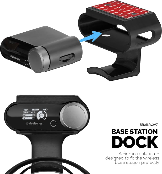 Under Desk Headphone Hanger Stand for Steelseries Arctis Nova Pro, Elite and Pro Omni Wireless Headsets with Dock for the Wireless Base Station by Brainwavz (HPS02)