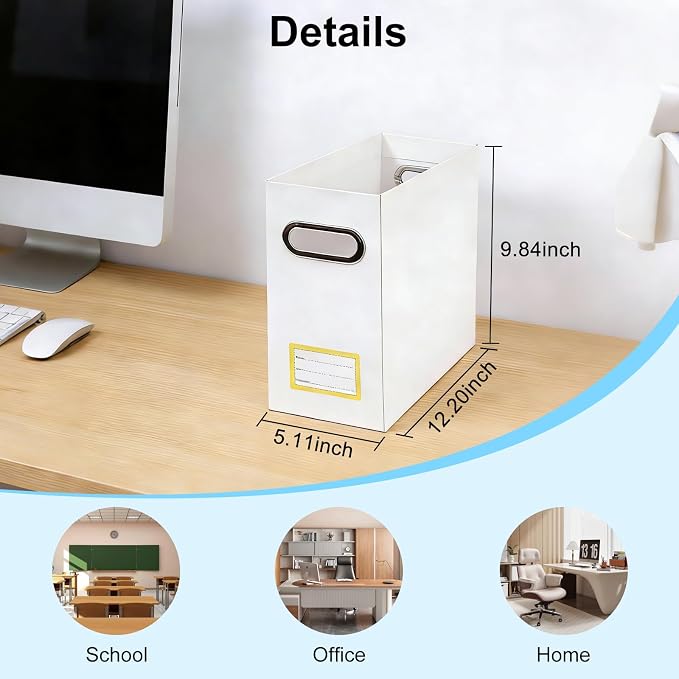 Collapsible File Organizer Box with Handle,12.20x5.11x9.84Inches, Filing Organizer for Home or Office, Small Portable File Box (6 Packs, White-Yellow)