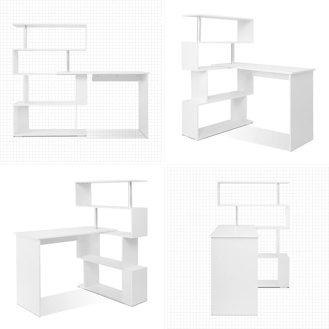 Mondeer 41.7" L Shaped Desk with 4-Tier Storage Shelves, Computer Corner Desk for Study Home Office Living Room (White)