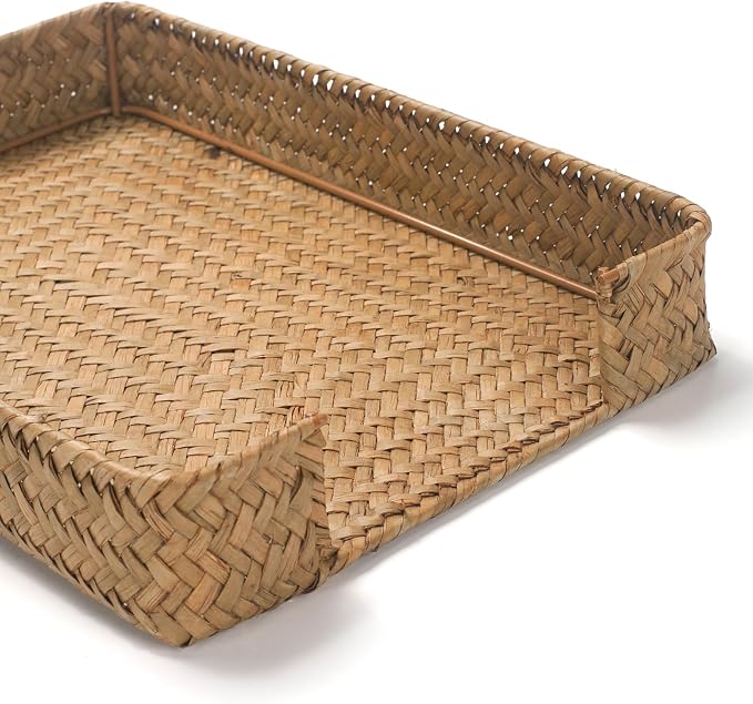 Seagrass Letter Tray, Woven Desk Tray, Wicker Desk Organizer, A4 Paper, Document, File, Mail, Magazine Storage Basket for Office, Classroom, Home Desktop