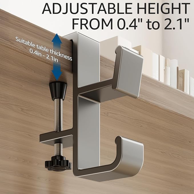 2 PCS Desk Bag Hook, Purse Hook for Table, Aluminum Under Desk Handbag Hanger, Desk Mount Backpack Holder, Umbrellas, Headphone Holder, Back to School Essentials - Cream+Gray