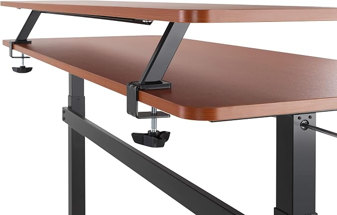 Stand Steady 55 Inch Clamp On Desk Shelf | Large Monitor Riser Supports 3 Screens for Extra Storage | Ergonomic Monitor Stand Securely Attaches to Surface with Clamp Base - No Screws (55 In / Cherry)