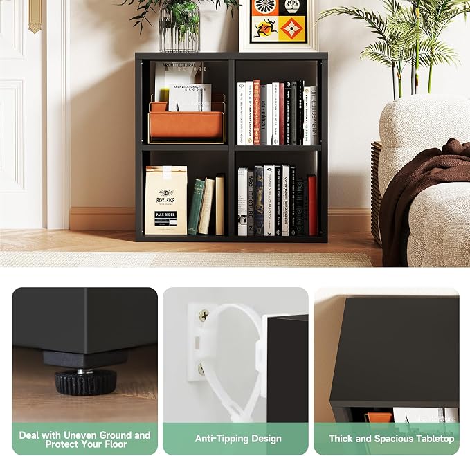 IRONMIX Metal Cube Storage Organizer, Short Bookshelf with Storage, 2 Tier Black Bookshelf Horizontal, Short Display Cabinet, Small Cube Bookcase TV Stand for Home Office Library (Black, 700+1037)