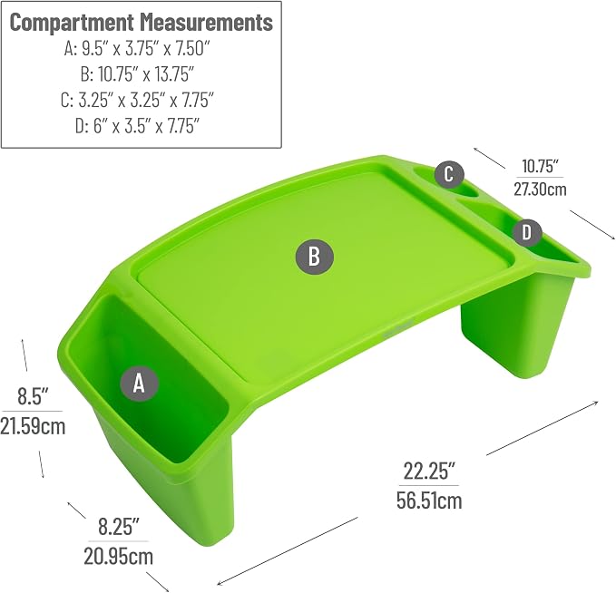 Mind Reader Kids Lap Desk, Portable Activity Tray with Side Storage, Stackable Plastic Desk for Drawing, Snacks, Study, Set of 2, Green