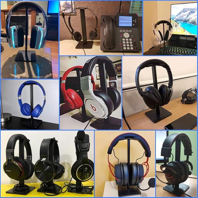 New Bee Headphone Stand Headset Holder Earphone Stand with Aluminum Supporting Bar Flexible Headrest ABS Solid Base for All Headphones Size (Black)