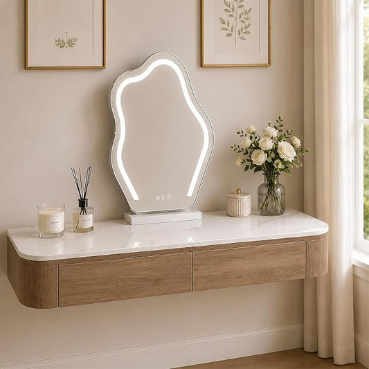 Floating Makeup Vanity Desk With Drawers Wall Mounted Makeup Table With Storage Fully Assembled Floating Vanity Desk Space Saving Modern Dressing Table For Bedroom Closet(Walnut Marble,39.3")
