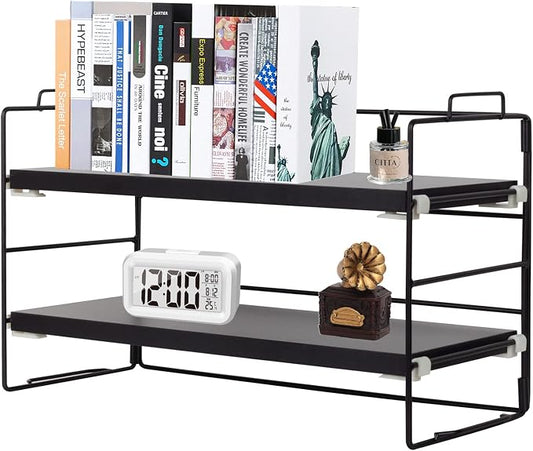 ShellKingdom Desk Shelf Organizer, 2 Tier Desktop Shelves, Adjustable Bookshelf Storage Rack and Office Cubicle Decor for Tabletop, School, Office, Dorm Organization (Black)