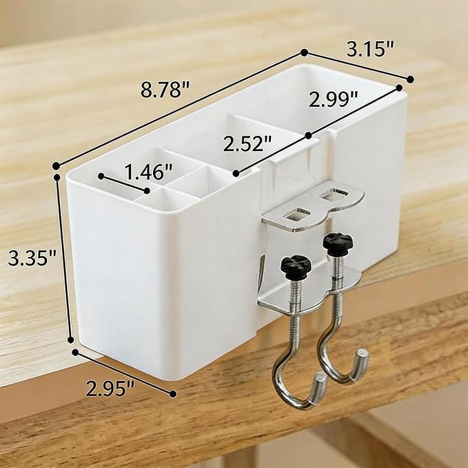Desk Side Storage, Side Desk Organizer, No Drill Hanging Desk Organizer with 4 Large Pockets, Table Hanging Storage for Office & Home, Fits Flat Table Edge 1.26" (White)