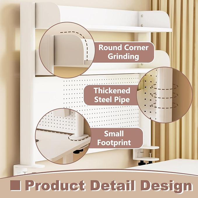 Clamp On Desk Organizer Shelf,White Desk Extender Pegboard Workstation,Computer Desk Accessories for Office, Desktop Shelving System,Desktop Bookshelf Storage Shelves for Desk,39.4in