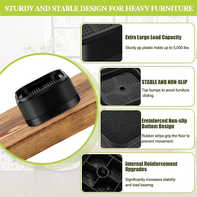 20 Pack Furniture Risers 1, 2 or 3 Inch, Adjustable Bed Risers Heavy Duty For Table Desk Couch Chair Sofa Cabinet Bed Legs Dorm, Square Stackable Bed Raisers Blocks Lift Height 1", 2" or 3", Black