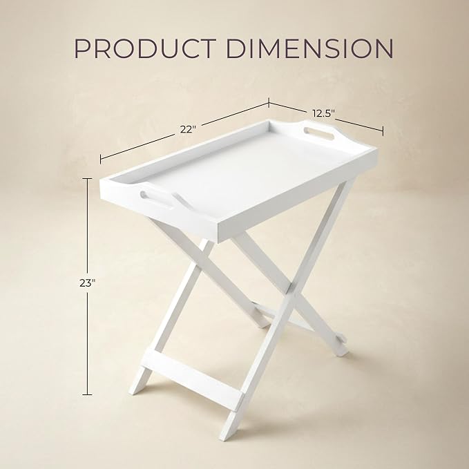 Lavish Home Folding TV Tray Table - Contemporary Side Table with Removable Tray Top for Food Serving, Meals, or Decor in Living Room, Bedroom, or Home Office (White)