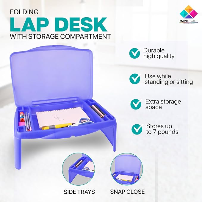 MAVOCRAFT Foldable Kids Lap Tray with Storage - Portable Lap Desk Kids & Adults - Kids Lap Desk for Breakfast in Bed, Serving Tray, Car Desk & Gaming (Purple)