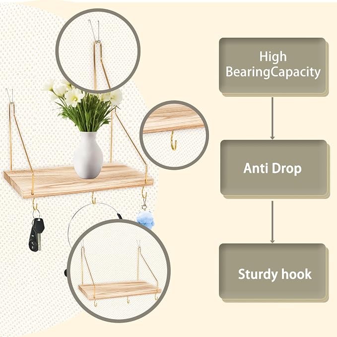 2-Pack Cubicle Shelf For Fabric Walls With Hooks：12x6.0in Wooden Cubicle Shelf Hanging Organizer Gold Shelves For Accessories Office Stylish Ations cubical Decorations For Women Desk work storage