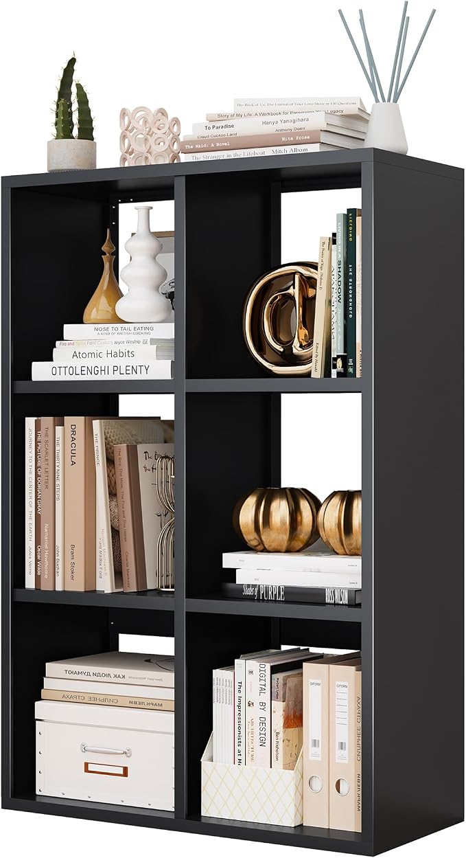 6-Cube Storage Organizer, Modern Cube Shelf, 3 Tier Bookshelf Storage Unit, Open Cubicle Bookcase for Living Room, Bedroom, Entrance Hall, Entryway