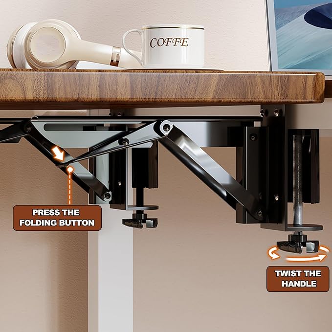 Metallic,60*20,Desk Extender Tray, 27.5" x 7.8" Clamp On Desk Shelf, Desk Extension with rounded-edge, Table Desk Arm Rest, Clamp On Keyboard Tray for Office and Home, Workstation Organizer