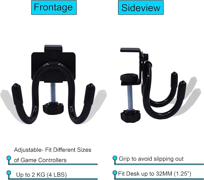 YYST Desk Mount Game Controller Holder Clamp On Hanger Holder Storage Rack Compatible with PS3/PS4/PS5/Xbox 360/Xbox One/S/X/Elite/Series S/Series X Controller, Pro Controller (1)