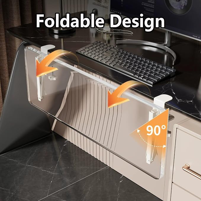 Ergonomic Desk Edge Extension Panel,Drill-Free 90-Degree Foldable Desk Extension Tray,Rounded Edges,Reduces Bumps and Scratches(70cm/27.6in)