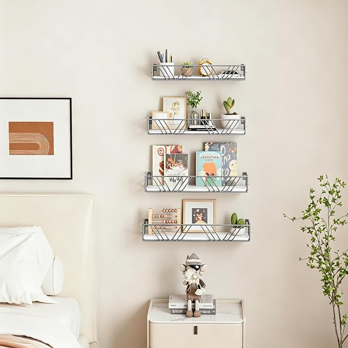 Amaoot Floating Shelves for Wall Set of 4, Different Sizes Mounted Wood Floating Shelf, Wall Shelves for Living Room, Bedroom, Bathroom, Kitchen, Farmhouse Decor, Office（Grey）