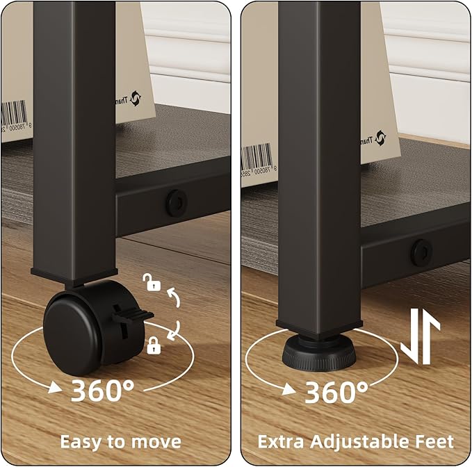 YAOHUOO 22"x15" Large Printer Stand with Drawer, 2-Tier Rolling Table Cart | Under Desk Printer Table,Storage Fabric Drawer,Fit printer/fax/3d/scanner,4 Lock Wheels or Feet,For Home Office Dorms,Gray