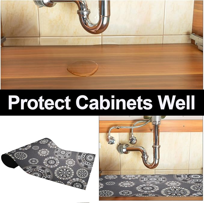 AiBOB Waterproof Under Sink Mat, Absorbent Quick Dry Sink Liners Protect Cabinets, Durable Shelf Liners, Slip Resistant and Non-Adhesive, 24X36, Multi
