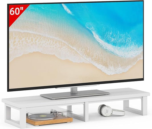 YAOHUOO 45" Large TV Riser for 32-60 inch TV, TV Riser Stand Shelf,White | Steel Legs,Tabletop TV Stand Riser for Home Office,Fit TV/Monitor/Laptop/Soundbar,7.1"Height,Holds up to 120lbs