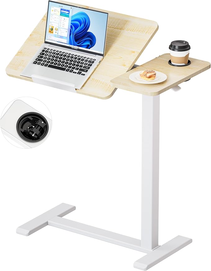 BZIUM Overbed Bedside Table with Hidden Wheels, Adjustable Medical Tilt Top Hospital Bed Table Over The Bed, Rolling Desk Mobile Standing Desk (31.5x15.8, Maple)