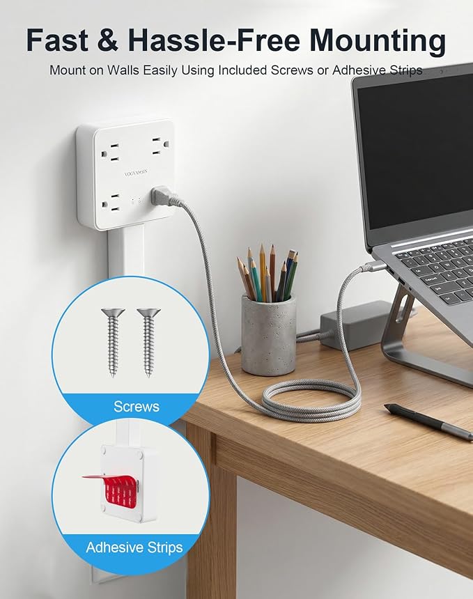 Desk Clamp Power Strip, Surge Protector with 6 AC Outlets and 4 USB Ports, Desk Mount Charging Station, Fit 1.97in Tabletop Edge Thick, 6FT Extension Cord, for Home Office Gaming Accessorie