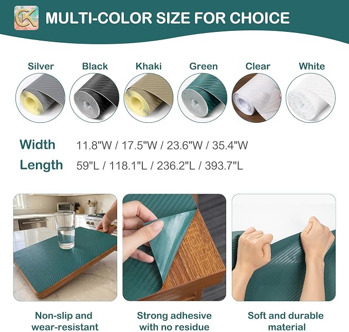 Self-Adhesive Shelf Liner Kitchen Liner, Waterproof Backed Paper Easy Peel and Stick Contact Liner Without Residue for Decor Your Desk Surface, Kitchen Countertops (Green, 11.8 x 118.1 inches)