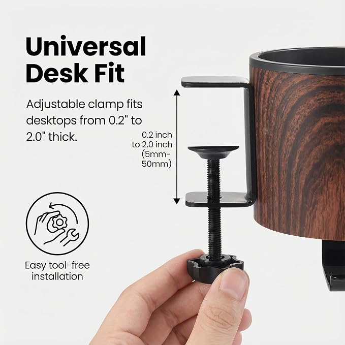 Luxury 2-in-1 Desk Cup Holder with Headphone Hanger for Office, Home, Gaming(Wooden Design)