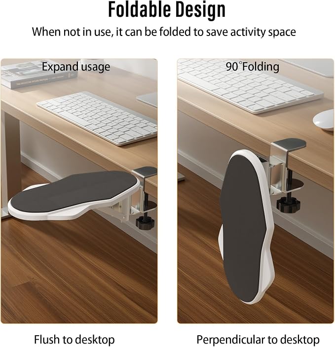 Ergonomic Arm/Elbow Rest for Desk, Foldable Rotating White | Foldable, Rotatable, Computer Desk, Office & Gaming Comfort