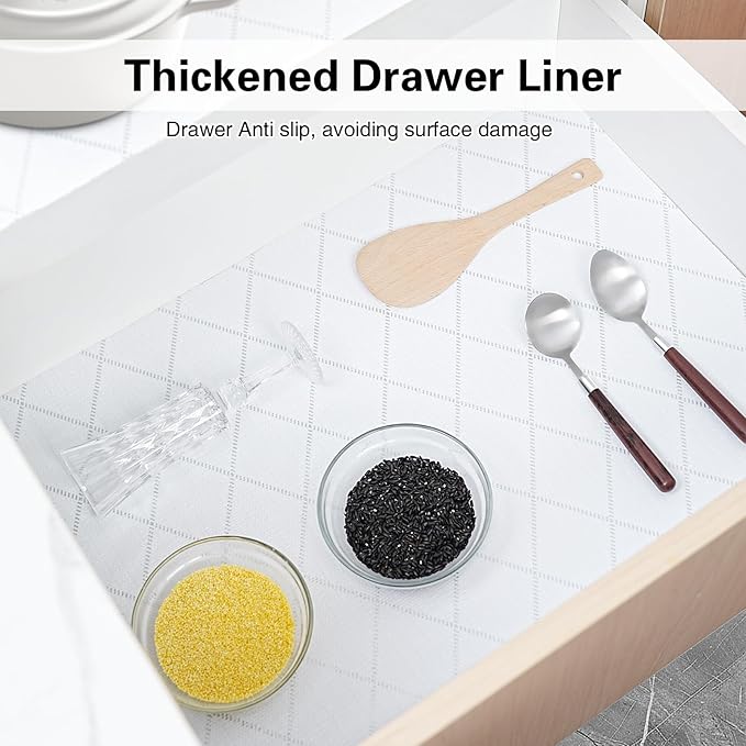 Shelf and Drawer Liner for Kitchen Cabinet,18 in x 20 FT Non-Adhesive Rhombus Cabinet Liners for Shelves Non-Slip Waterproof Kitchen Drawer Liners Contact Paper Shelf Paper with Knife and Tape Measure