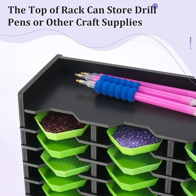 Krafetto 48 Grids Diamond Painting Tray Storage Holder Drill Pen & Multi-Boat Tray Organizer Rack Art Diamond Painting Accessories Kits, for Small Size Trays, Black