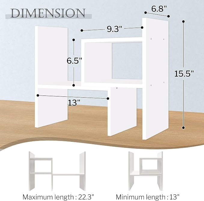 Jerry & Maggie Desktop Organizer Office Storage Rack Adjustable Wood Display Shelf Birthday Gifts Toy Home Decor Free Style Rotation Display True Natural Stand Shelf White 2 Pack