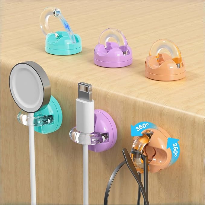 IFNOW Magnetic Cable Clips for Nightstand Self Adhesive Cord Holder Adjustable Clip for Desk, Nightstand, Phone Charger, Computer, Home, Office, Car (Mixed Colors-New, 6PCS)
