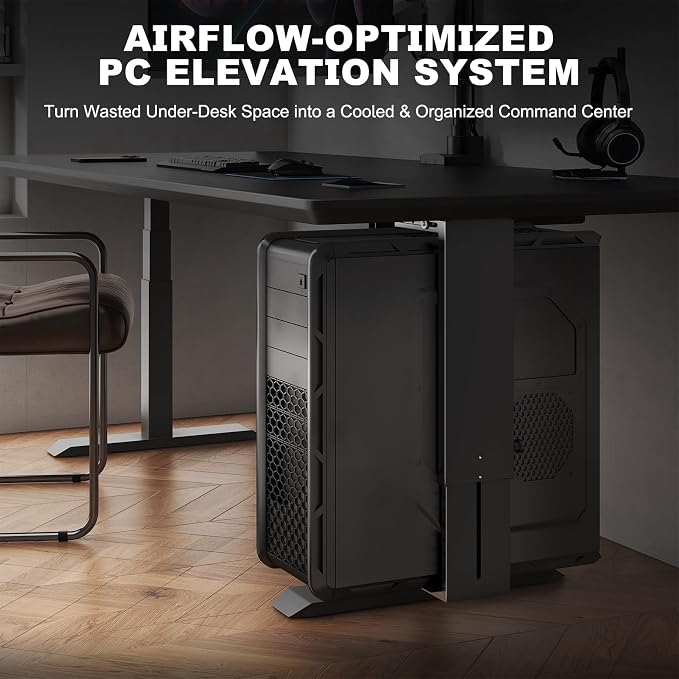 Heavy Duty Under Desk PC-Mount - Fits Most Middle & Full Tower, Height Adjustable Underdesk Computer Mount Holder with Protective Padding, Max Load 55lbs, Black