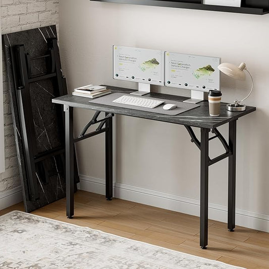 Frylr Small Folding Computer Desk – Portable 44.3 Inch Foldable Laptop Table, Collapsible and Compact for Easy and Fast Setup, Lightweight for Small Spaces, Home Craft and Study Use, Marble Greige