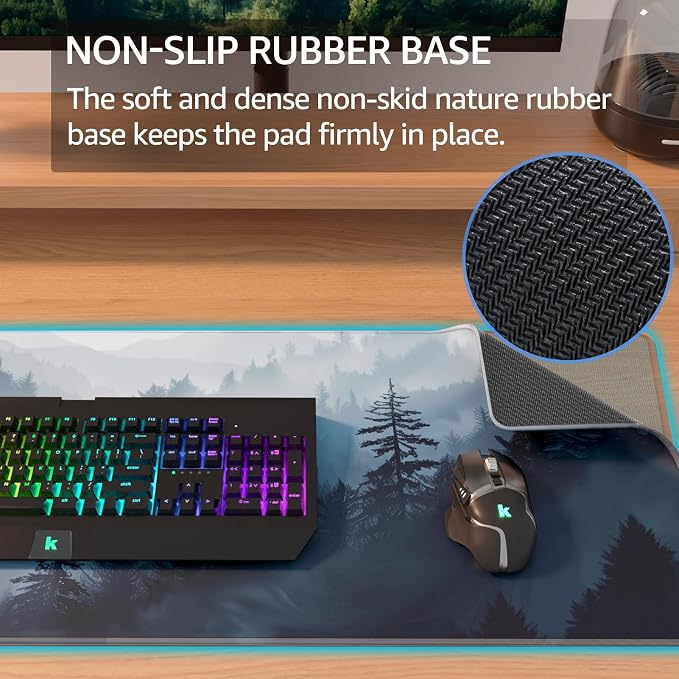 KTRIO Large Gaming Mouse Pad, Desk Mat, 31.5 x 11.8 in, Cloud Forest, XL | Smooth Micro-Weave Surface, Artistic Pattern Design, Non-Slip Rubber Base, Durable Stitched Edges, Office & Home Use