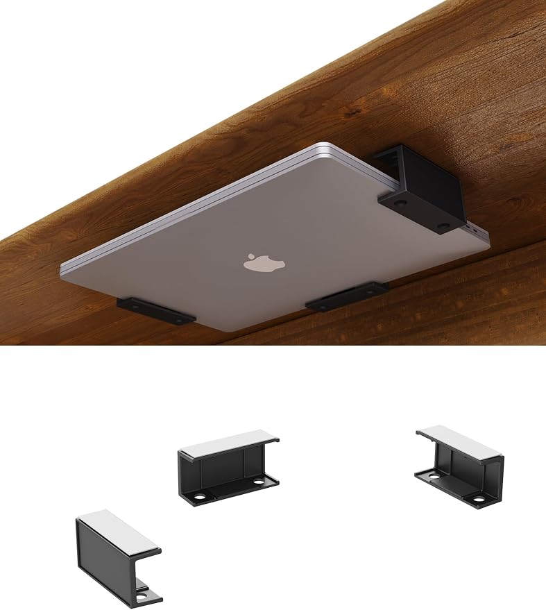Under Desk Laptop Holder Under Desk Rack Mount for Keyboard & Small Devices Also Fit for Cable Box Wall Mount Tray Organizer Like Routers, Modems, Network Switch and More