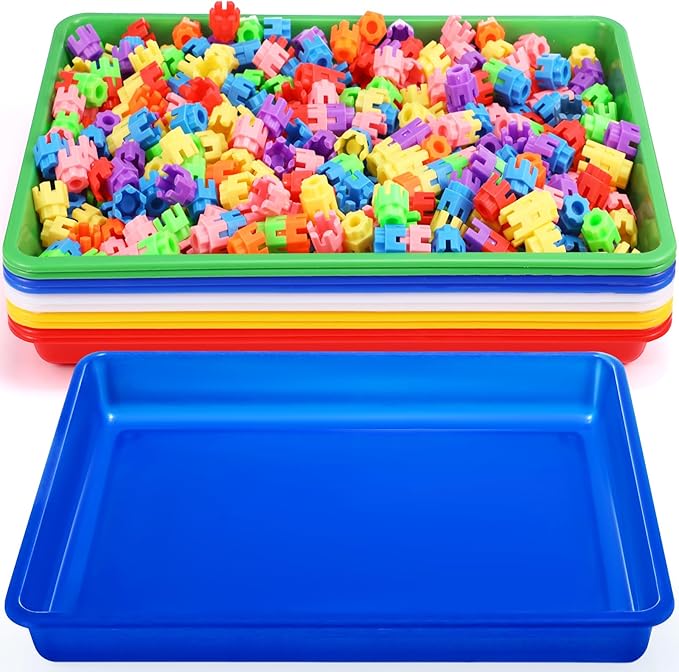 Hoteam 10 Pcs Flat Storage Organizer Tray Bin Paper Tray for Classroom Plastic Stackable File Organizer for School Office Teacher Book Organization(Bright Color,16.14 x 11.81 x 1.38 Inch)