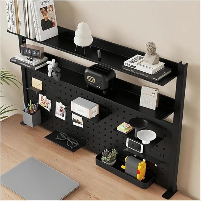 51in Clamp on Desk Organizer Shelf, Desk Extender with Pegboard, Gaming/Computer Desk Accessories with Shelf, Privacy Panel for Office, Clamp-on Desktop Shelving Syste (Black, 51in/140cm)