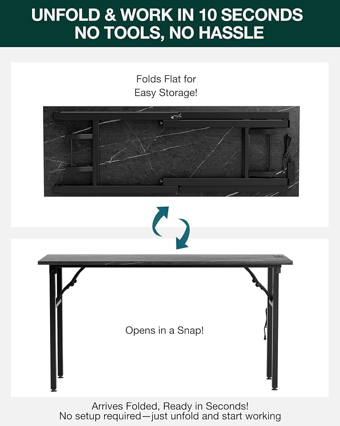 Frylr Small Folding Computer Desk – Portable 55.1 Inch Foldable Laptop Table, Collapsible and Compact for Easy and Fast Setup, Lightweight for Small Spaces, Home Craft and Study Use, Marble Greige