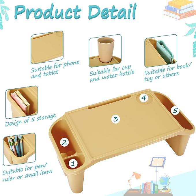 Beeveer 8 Pcs Kids Lap Desk Tray Bulk 19.7x9.6x7.1in Portable Lap Tray for Kids Plastic Table with Side Storage Space for Bed Classroom Laptop Children Car Activity Eating Floor (Morandi Colors)