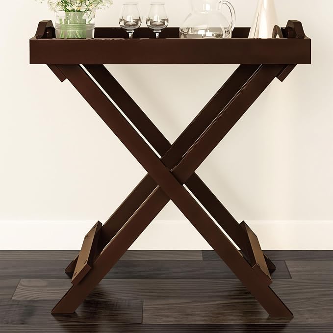 Lavish Home Folding TV Tray Table Set of 2 - Contemporary Side Table with Removable Tray Top for Food Serving, Meals, or Decor in Living Room, Bedroom, or Home Office (Brown)
