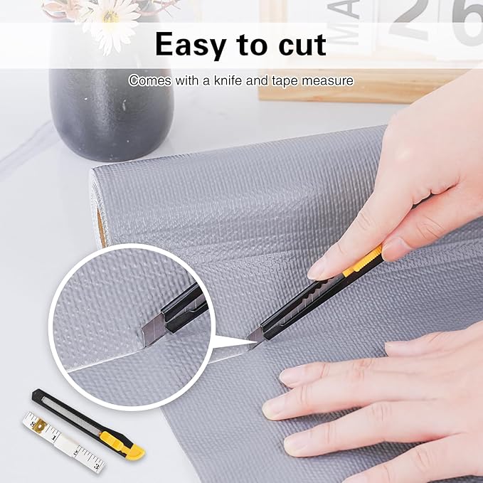 Drawer and Shelf Liner for Kitchen Cabinet,Non-Adhesive Cabinet Liner 12in x 10FT,Waterproof Shelf Paper Non-Slip Mats Cupboard Liners Contact Protect Dresser/Shelves/Table-Grey