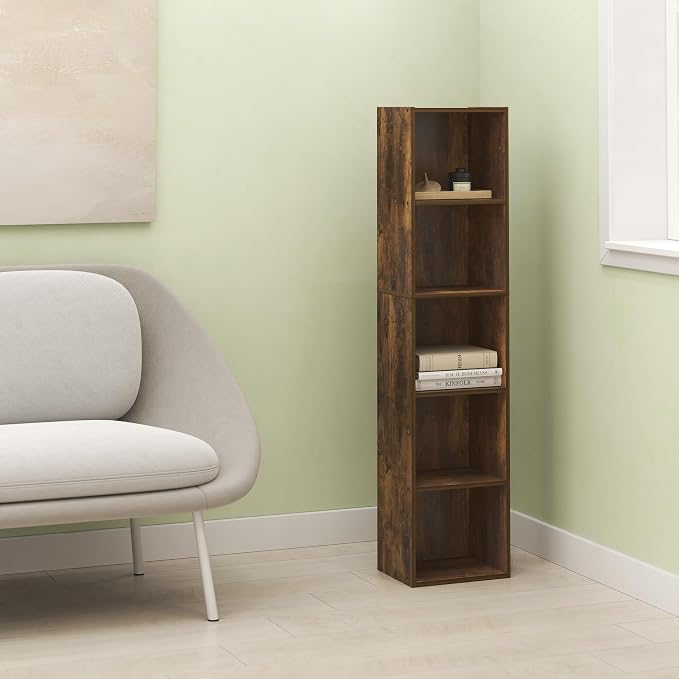 Hagen 5-Tier Open Shelf Bookcase, Bookshelf, for Living Room and Home Office, Rustic Brown