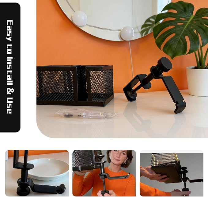Multifunctional Clamp On Cup Holder & Desk Organizer, Space-Saving Desk Cup Holder with Headphone Hook for Office, Home - Holds Drinks, Phone, Stationery