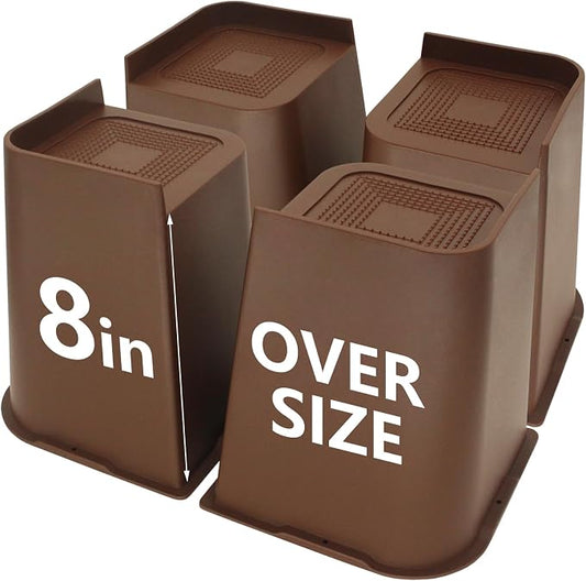 Bed Risers 8 inch Heavy Duty Dark Brown, 4 Pack Oversized Furniture Risers, Bed Lifts Risers for Table, Chair, Couch, Desk, Bed Frame Risers Supports Up to 6,500 Lbs