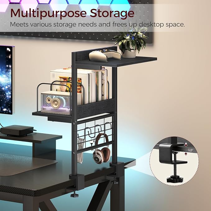 MAHANCRIS Desk Corner Organizer and Desktop Bookshelf with Hooks and Divider Bundle, DSBK5501-DSBK4501