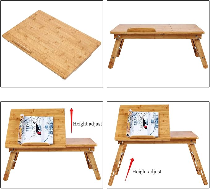 Laptop Desk Nnewvante Bamboo Bed Tray Adjustable Foldable Desk Bed Serving w' Tilting Drawer