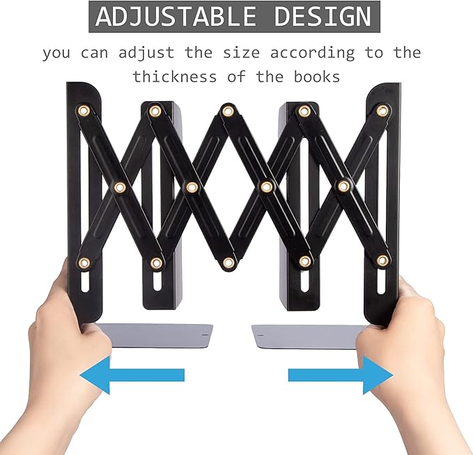 Aobopar Adjustable Book Ends, Metal Bookends for Heavy Books, Desk Book Holder for Shelves, Book Organizer for Desk, Suitable for Office, Home and School Use (Black)